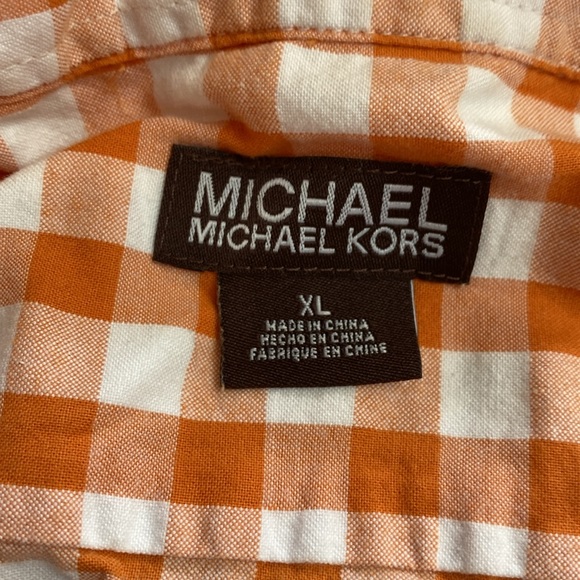 Micheal Michael Kors Orange Gingham Button Down Shirt Size XL - Picture 5 of 5